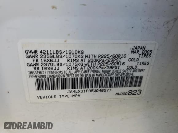 ✅ 2005 Mitsubishi Outlander LS • VIN: JA4LX31F95U046577 • Лот: 66234005. Опубликован ранее на Copart с пробегом 101 612 миль. Бесплатный доступ к архиву аукционных продаж из США и подробный отчёт об истории автомобиля на DreamBid. Изображение 13.