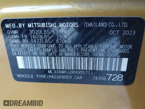 ✅ 2024 Mitsubishi Mirage Black Edition • VIN: ML32AWHJ2RH005711 • Lot: 41578469. Listed on IAAI with 11,213 mi. Free auction sales archive from the USA and detailed vehicle history report at DreamBid. Image 9.