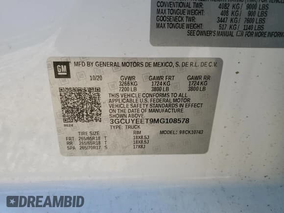 ✅ 2021 Chevrolet Silverado 1500 RST • VIN: 3GCUYEET9MG108578 • Lot: 84971405. Listed on Copart with Not provided. Free auction sales archive from the USA and detailed vehicle history report at DreamBid. Image 12.