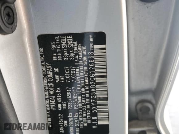 ✅ 2012 Hyundai Santa Fe GLS • VIN: 5XYZG3AB2CG126668 • Lot: 82883974. Listed on Copart with 150,570 mi. Free auction sales archive from the USA and detailed vehicle history report at DreamBid. Image 13.