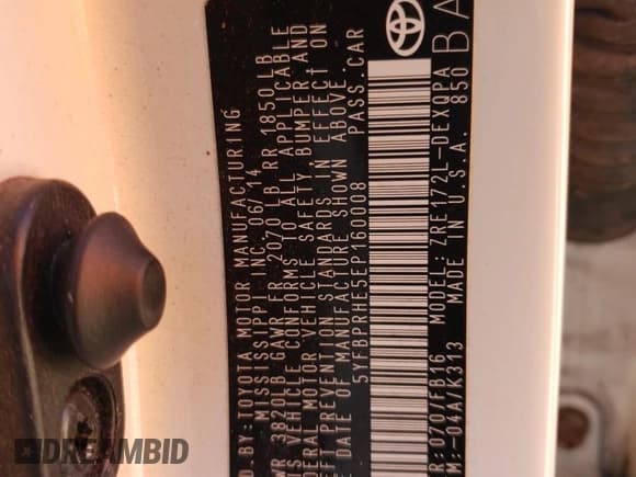 ✅ 2014 Toyota Corolla LE Eco • VIN: 5YFBPRHE5EP160008 • Лот: 46825795. Опубликован ранее на Copart с пробегом 91 202 миль. Бесплатный доступ к архиву аукционных продаж из США и подробный отчёт об истории автомобиля на DreamBid. Изображение 12.