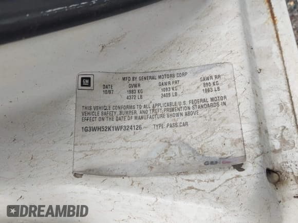 ✅ 1998 Oldsmobile Intrigue GX • VIN: 1G3WH52K1WF324126 • Lot: 41706270. Listed on IAAI with 259,817 mi. Free auction sales archive from the USA and detailed vehicle history report at DreamBid. Image 17.