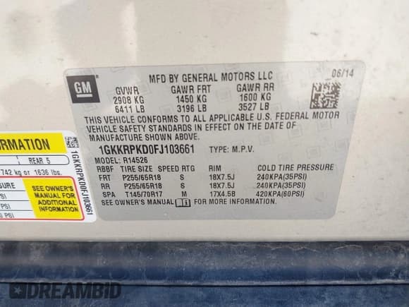 ✅ 2015 GMC Acadia SLE • VIN: 1GKKRPKD0FJ103661 • Лот: 41891763. Опубликован ранее на IAAI с пробегом 99 425 миль. Бесплатный доступ к архиву аукционных продаж из США и подробный отчёт об истории автомобиля на DreamBid. Изображение 9.