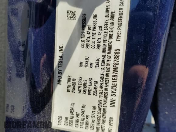 ✅ 2021 Tesla Model 3 Long Range • VIN: 5YJ3E1EB7MF878885 • Lot: 54011175. Wystawiony na Copart z przebiegiem 90 116 mil. Bezpłatny archiwum sprzedaży aukcyjnych z USA i szczegółowy raport historii pojazdu na DreamBid. Zdjęcie 13.