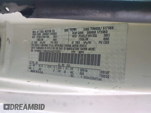 ✅ 2002 Ford Econoline Passenger XL • VIN: 1FMRE11W62HA51455 • Lot: 42778538. Listed on IAAI with 109,986 mi. Free auction sales archive from the USA and detailed vehicle history report at DreamBid. Image 9.