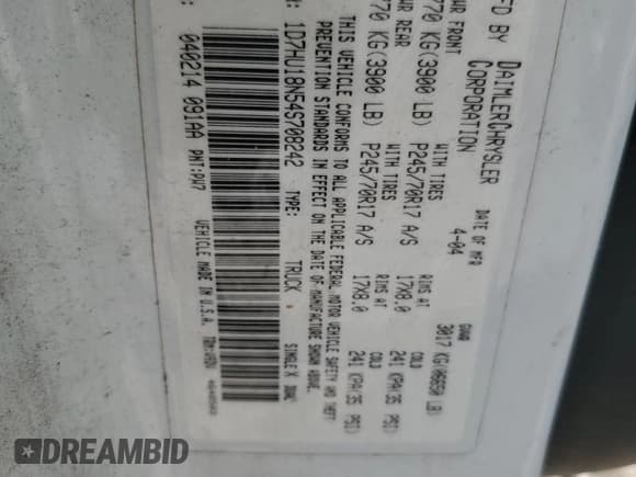 ✅ 2004 Dodge 1500 SLT • VIN: 1D7HU18N54S708242 • Лот: 75522204. Опубликован ранее на Copart с пробегом 203 595 миль. Бесплатный доступ к архиву аукционных продаж из США и подробный отчёт об истории автомобиля на DreamBid. Изображение 12.