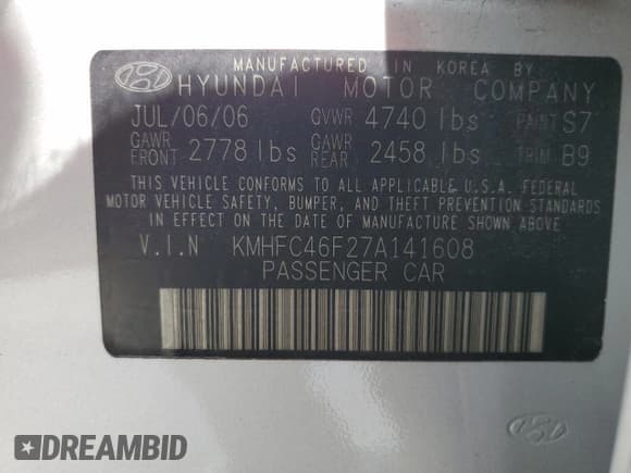 ✅ 2007 Hyundai Azera SE • VIN: KMHFC46F27A141608 • Lot: 80530875. Listed on Copart with 39,803 mi. Free auction sales archive from the USA and detailed vehicle history report at DreamBid. Image 13.