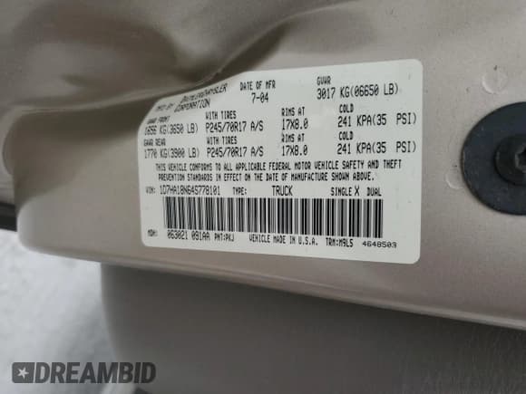 ✅ 2004 Dodge 1500 SLT • VIN: 1D7HA18N64S778101 • Лот: 78145364. Опубликован ранее на Copart с пробегом 65 877 миль. Бесплатный доступ к архиву аукционных продаж из США и подробный отчёт об истории автомобиля на DreamBid. Изображение 12.