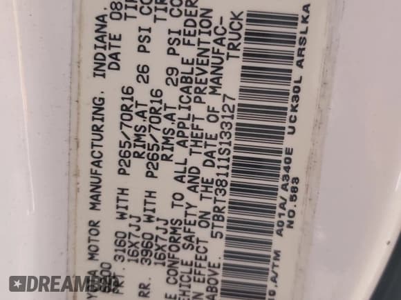 ✅ 2001 Toyota Tundra Limited • VIN: 5TBRT38111S133127 • Lot: 85150335. Listed on Copart with Not provided. Free auction sales archive from the USA and detailed vehicle history report at DreamBid. Image 12.