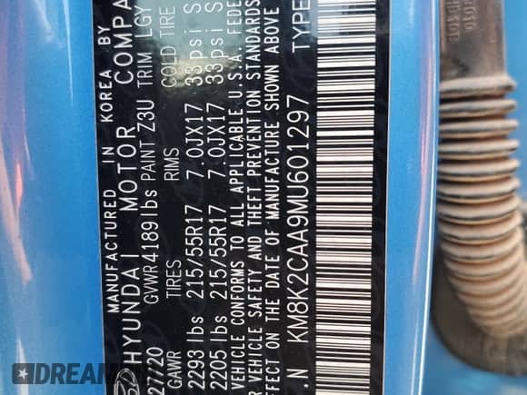 2021 Hyundai Kona SEL z VIN KM8K2CAA9MU601297, wystawiony jako Copart lot #68967475 z przebiegiem Nie podano mil oraz Szkoda całkowita • Salvage title. Historia ofert i sprzedaży dostępna na DreamBid. Obrazek 13.