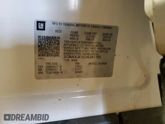 ✅ 2018 Chevrolet Equinox LT • VIN: 2GNAXJEV3J6347705 • Лот: 80531195. Опубликован ранее на Copart с пробегом 122 375 миль. Бесплатный доступ к архиву аукционных продаж из США и подробный отчёт об истории автомобиля на DreamBid. Изображение 13.