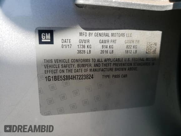 ✅ 2017 Chevrolet Cruze LT • VIN: 1G1BE5SM4H7223824 • Lot: 81200345. Wystawiony na Copart z przebiegiem 128 974 mil. Bezpłatny archiwum sprzedaży aukcyjnych z USA i szczegółowy raport historii pojazdu na DreamBid. Zdjęcie 12.