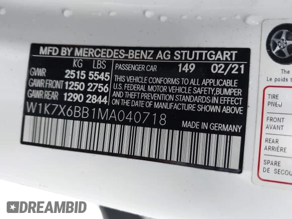 ✅ 2021 Mercedes-Benz AMG GT 53 • VIN: W1K7X6BB1MA040718 • Lot: 43302101. Listed on IAAI with 30,432 mi. Free auction sales archive from the USA and detailed vehicle history report at DreamBid. Image 9.