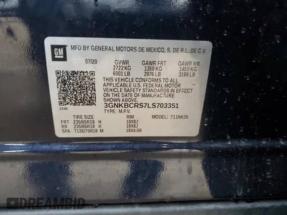 2020 Chevrolet Blazer LT with VIN 3GNKBCRS7LS703351, listed as a Copart auction lot 86716705 with 34,422 mi miles and Salvage title. Bid and sale history available at DreamBid. Image 13.