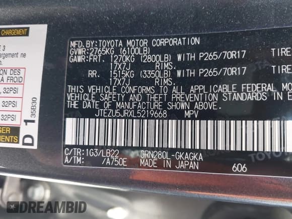 ✅ 2020 Toyota 4Runner SR5 • VIN: JTEZU5JRXL5219668 • Lot: 42328511. Listed on IAAI with 99,970 mi. Free auction sales archive from the USA and detailed vehicle history report at DreamBid. Image 9.