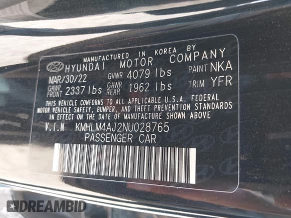 ✅ 2022 Hyundai Elantra Blue • VIN: KMHLM4AJ2NU028765 • Lot: 42516435. Listed on IAAI with 100,649 mi. Free auction sales archive from the USA and detailed vehicle history report at DreamBid. Image 9.