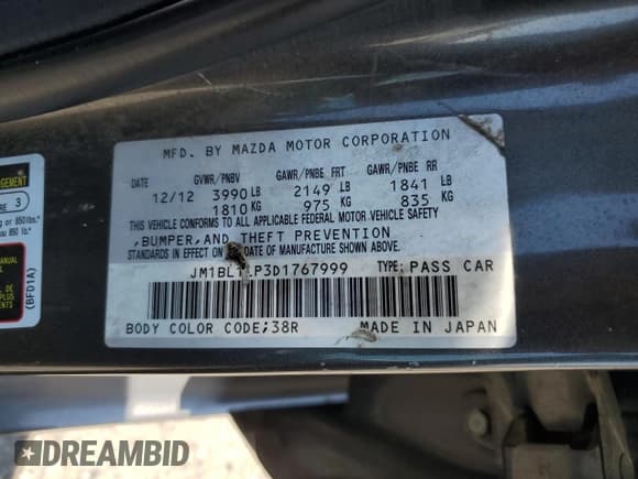 ✅ 2013 Mazda 3 i Touring • VIN: JM1BL1LP3D1767999 • Лот: 68495395. Опубликован ранее на Copart с пробегом 150 305 миль. Бесплатный доступ к архиву аукционных продаж из США и подробный отчёт об истории автомобиля на DreamBid. Изображение 12.