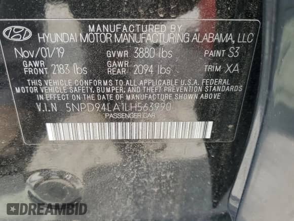 2020 Hyundai Elantra Eco with VIN 5NPD94LA1LH563990, listed as a Copart auction lot 65005605 with 74,025 mi miles and Salvage title. Bid and sale history available at DreamBid. Image 12.