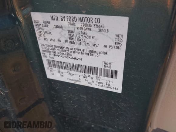 ✅ 2008 Ford F-150 XLT • VIN: 1FTPW14V68KD46207 • Lot: 43314069. Wystawiony na IAAI z przebiegiem 200 856 mil. Bezpłatny archiwum sprzedaży aukcyjnych z USA i szczegółowy raport historii pojazdu na DreamBid. Zdjęcie 9.