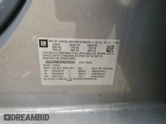 ✅ 2017 Chevrolet Silverado 1500 LTZ • VIN: 3GCUKSEC5HG255504 • Лот: 71272184. Опубликован ранее на Copart с пробегом 127 786 миль. Бесплатный доступ к архиву аукционных продаж из США и подробный отчёт об истории автомобиля на DreamBid. Изображение 13.