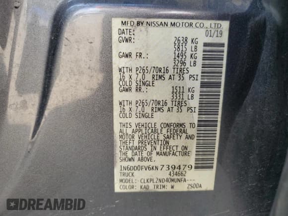 ✅ 2019 Nissan Frontier SV • VIN: 1N6DD0FV6KN739479 • Лот: 67672015. Опубликован ранее на Copart с пробегом 119 335 миль. Бесплатный доступ к архиву аукционных продаж из США и подробный отчёт об истории автомобиля на DreamBid. Изображение 12.