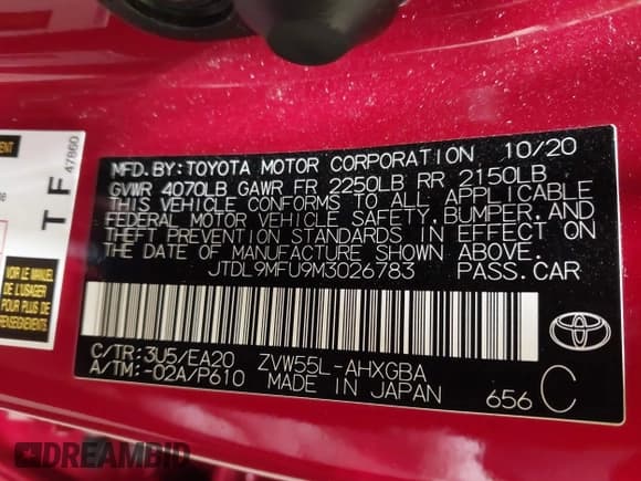 ✅ 2021 Toyota Prius LE • VIN: JTDL9MFU9M3026783 • Lot: 41773240. Listed on IAAI with 37,134 mi. Free auction sales archive from the USA and detailed vehicle history report at DreamBid. Image 9.