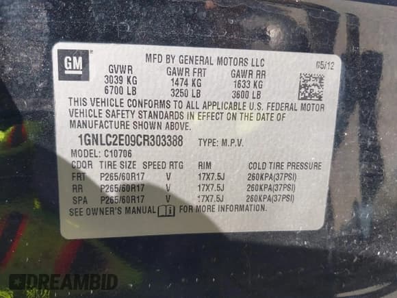 ✅ 2012 Chevrolet Tahoe Commercial • VIN: 1GNLC2E09CR303388 • Lot: 43460707. Wystawiony na IAAI z przebiegiem 191 065 mil. Bezpłatny archiwum sprzedaży aukcyjnych z USA i szczegółowy raport historii pojazdu na DreamBid. Zdjęcie 9.