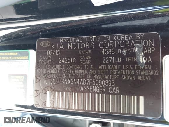 ✅ 2015 Kia Optima EX • VIN: KNAGN4AD7F5090393 • Lot: 42632332. Listed on IAAI with 205,227 mi. Free auction sales archive from the USA and detailed vehicle history report at DreamBid. Image 9.