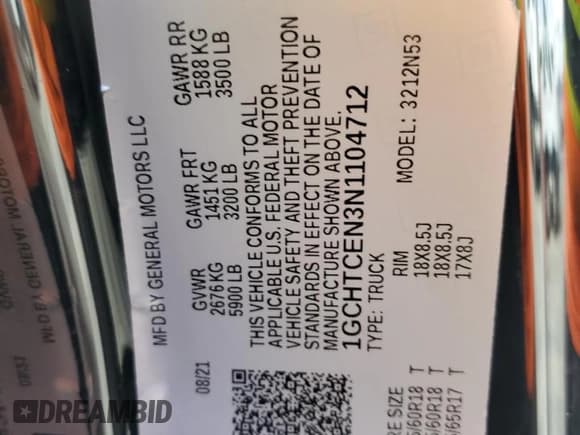 ✅ 2022 Chevrolet Colorado 4WD LT • VIN: 1GCHTCEN3N1104712 • Лот: 71403735. Опубликован ранее на Copart с пробегом 33 549 миль. Бесплатный доступ к архиву аукционных продаж из США и подробный отчёт об истории автомобиля на DreamBid. Изображение 12.