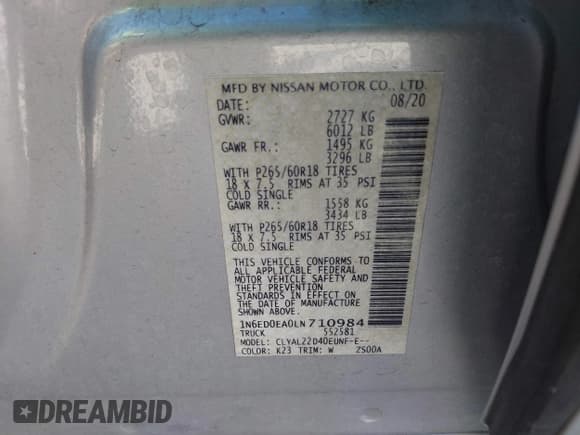 ✅ 2020 Nissan Frontier SV • VIN: 1N6ED0EA0LN710984 • Lot: 43384477. Wystawiony na IAAI z przebiegiem 89 904 mil. Bezpłatny archiwum sprzedaży aukcyjnych z USA i szczegółowy raport historii pojazdu na DreamBid. Zdjęcie 9.