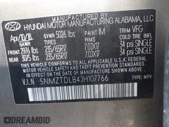 ✅ 2018 Hyundai Santa Fe 2.4L • VIN: 5NMZTDLB4JH107766 • Лот: 43043034. Опубликован ранее на IAAI с пробегом 93 208 миль. Бесплатный доступ к архиву аукционных продаж из США и подробный отчёт об истории автомобиля на DreamBid. Изображение 9.