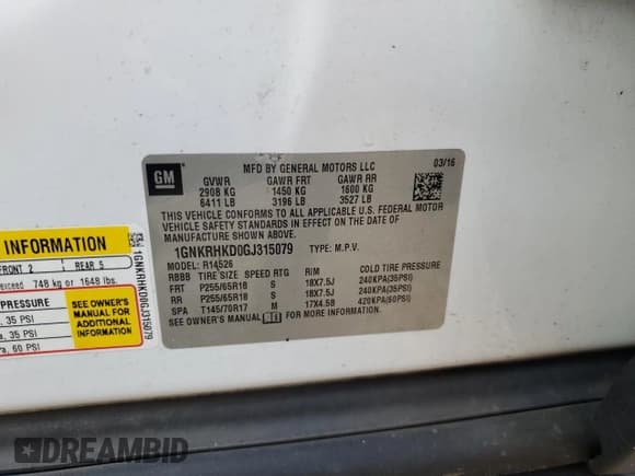 ✅ 2016 Chevrolet Traverse LT • VIN: 1GNKRHKD0GJ315079 • Lot: 63951194. Wystawiony na Copart z przebiegiem 141 754 mil. Bezpłatny archiwum sprzedaży aukcyjnych z USA i szczegółowy raport historii pojazdu na DreamBid. Zdjęcie 16.