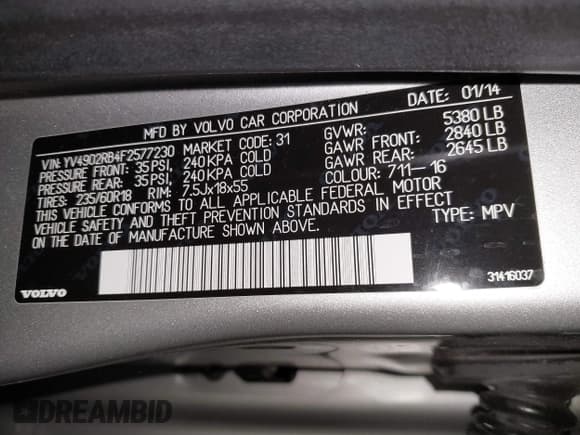 ✅ 2015 Volvo XC60 T6 • VIN: YV4902RB4F2577230 • Лот: 41860000. Опубликован ранее на IAAI с пробегом 84 688 миль. Бесплатный доступ к архиву аукционных продаж из США и подробный отчёт об истории автомобиля на DreamBid. Изображение 9.