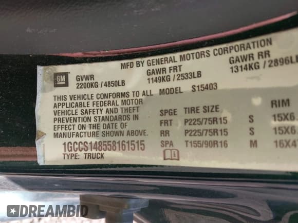 ✅ 2005 Chevrolet Colorado Z85 • VIN: 1GCCS148558161515 • Lot: 42105763. Wystawiony na IAAI z przebiegiem 83 774 mil. Bezpłatny archiwum sprzedaży aukcyjnych z USA i szczegółowy raport historii pojazdu na DreamBid. Zdjęcie 9.