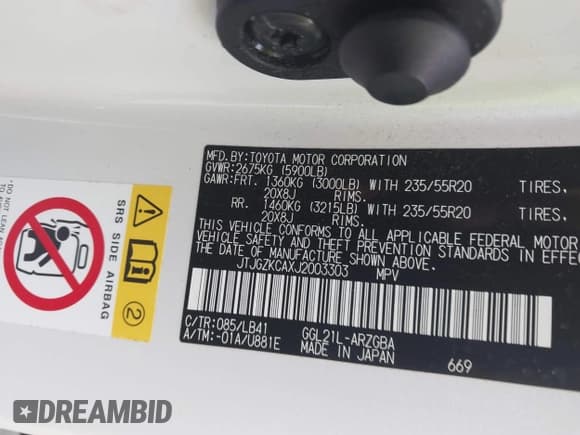 ✅ 2018 Lexus RX 350L Premium • VIN: JTJGZKCAXJ2003303 • Лот: 42159144. Опубликован ранее на IAAI с пробегом 105 147 миль. Бесплатный доступ к архиву аукционных продаж из США и подробный отчёт об истории автомобиля на DreamBid. Изображение 9.