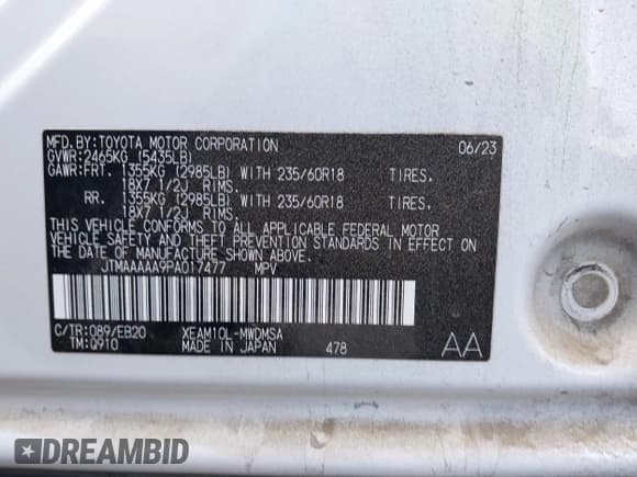 ✅ 2023 Toyota bZ4X XLE • VIN: JTMAAAAA9PA017477 • Лот: 42707474. Опубликован ранее на IAAI с пробегом 29 788 миль. Бесплатный доступ к архиву аукционных продаж из США и подробный отчёт об истории автомобиля на DreamBid. Изображение 9.