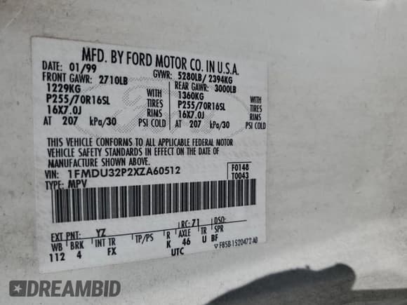 ✅ 1999 Ford Explorer XLT • VIN: 1FMDU32P2XZA60512 • Lot: 92122765. Listed on Copart with 174,431 mi. Free auction sales archive from the USA and detailed vehicle history report at DreamBid. Image 13.