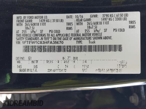 ✅ 2017 Ford F-150 XL • VIN: 1FTEW1C83HFA35670 • Lot: 43628682. Listed on IAAI with 177,749 mi. Free auction sales archive from the USA and detailed vehicle history report at DreamBid. Image 9.