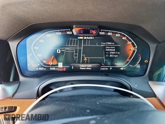 2021 BMW 3 Series M340i with VIN WBA5U7C03MFK58043, listed as a Copart auction lot 66615735 with 27,654 mi miles and Salvage title. Bid and sale history available at DreamBid. Image 9.