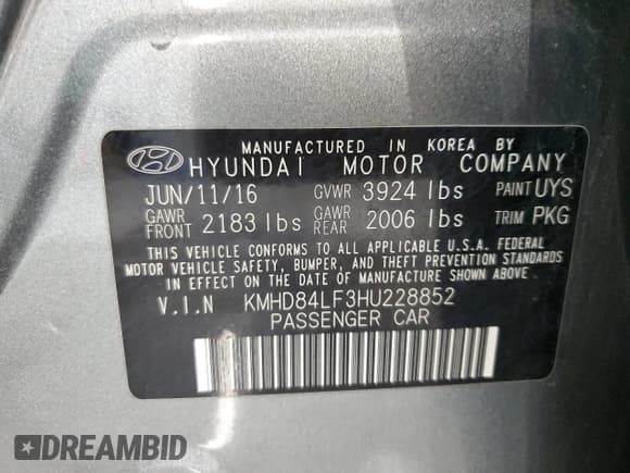 ✅ 2017 Hyundai Elantra SE • VIN: KMHD84LF3HU228852 • Lot: 89483725. Listed on Copart with 83,960 mi. Free auction sales archive from the USA and detailed vehicle history report at DreamBid. Image 12.