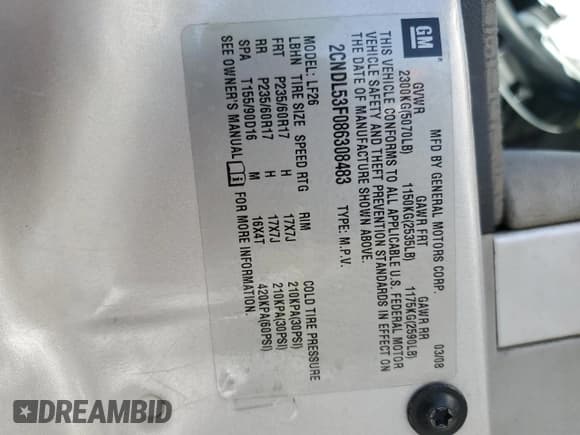 ✅ 2008 Chevrolet Equinox LT • VIN: 2CNDL53F086308483 • Лот: 55274335. Опубликован ранее на Copart с пробегом 170 749 миль. Бесплатный доступ к архиву аукционных продаж из США и подробный отчёт об истории автомобиля на DreamBid. Изображение 13.