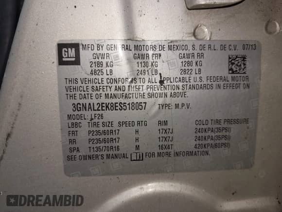 2014 Chevrolet Captiva Sport LS с VIN 3GNAL2EK8ES518057, выставлен на аукционе IAAI как лот 43386307 с пробегом 232 684 миль миль и . История ставок и продаж доступна на DreamBid. Изображение 9.