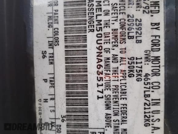 ✅ 1992 Mercury Sable GS • VIN: 1MELM50U9NA635171 • Lot: 88474985. Listed on Copart with 72,990 mi. Free auction sales archive from the USA and detailed vehicle history report at DreamBid. Image 12.