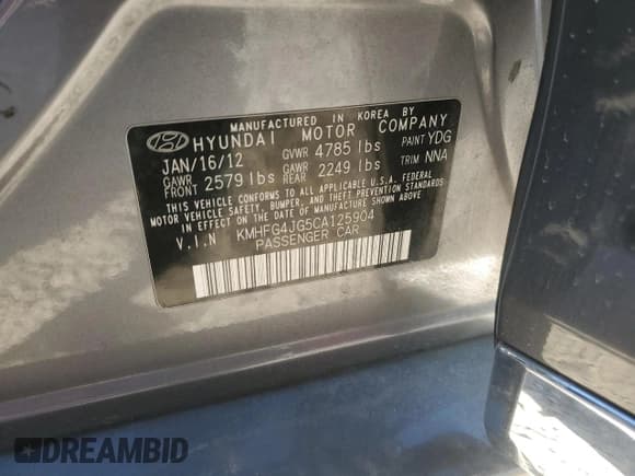 ✅ 2012 Hyundai Azera • VIN: KMHFG4JG5CA125904 • Лот: 90337755. Опубликован ранее на Copart с пробегом 103 409 миль. Бесплатный доступ к архиву аукционных продаж из США и подробный отчёт об истории автомобиля на DreamBid. Изображение 12.