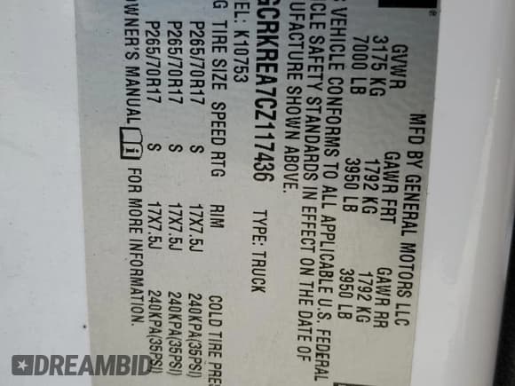 ✅ 2012 Chevrolet Silverado 1500 LS • VIN: 1GCRKREA7CZ117436 • Лот: 49894234. Опубликован ранее на Copart с пробегом 217 432 миль. Бесплатный доступ к архиву аукционных продаж из США и подробный отчёт об истории автомобиля на DreamBid. Изображение 12.