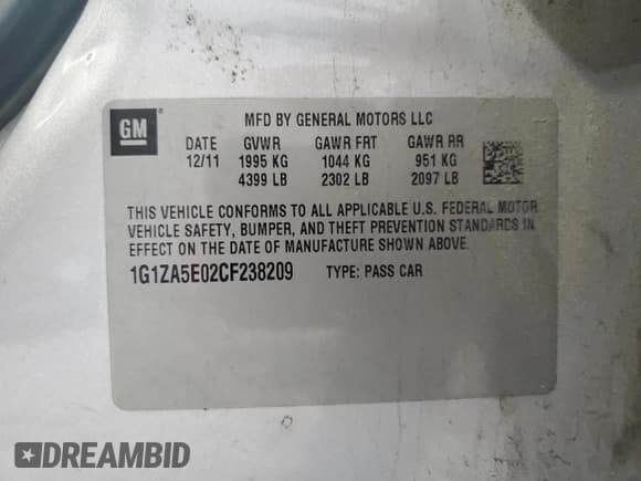 ✅ 2012 Chevrolet Malibu 1FL • VIN: 1G1ZA5E02CF238209 • Lot: 75844974. Listed on Copart with 175,795 mi. Free auction sales archive from the USA and detailed vehicle history report at DreamBid. Image 13.