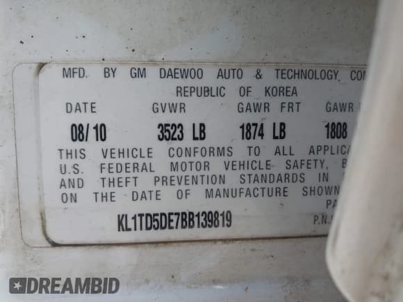 ✅ 2011 Chevrolet Aveo 1LT • VIN: KL1TD5DE7BB139819 • Lot: 42090773. Wystawiony na IAAI z przebiegiem 124 559 mil. Bezpłatny archiwum sprzedaży aukcyjnych z USA i szczegółowy raport historii pojazdu na DreamBid. Zdjęcie 9.