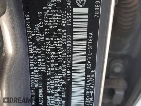 2016 Toyota Camry XLE с VIN 4T4BF1FK3GR578359, выставлен на аукционе Copart как лот 80792925 с пробегом 124 260 миль миль и Чистый • Clean title. История ставок и продаж доступна на DreamBid. Изображение 12.