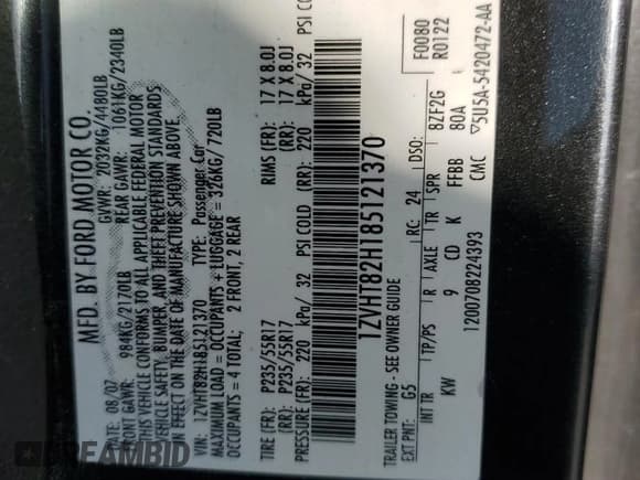 ✅ 2008 Ford Mustang GT Deluxe • VIN: 1ZVHT82H185121370 • Лот: 69096685. Опубликован ранее на Copart с пробегом 133 846 миль. Бесплатный доступ к архиву аукционных продаж из США и подробный отчёт об истории автомобиля на DreamBid. Изображение 13.