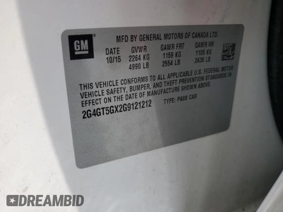 ✅ 2016 Buick Regal Premium II • VIN: 2G4GT5GX2G9121212 • Lot: 64900125. Listed on Copart with 132,056 mi. Free auction sales archive from the USA and detailed vehicle history report at DreamBid. Image 12.